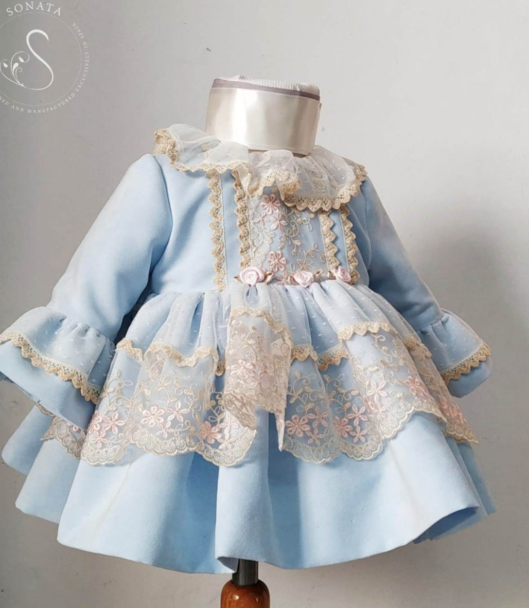 Sonata Blue Embroided Dress AW (Made to order)