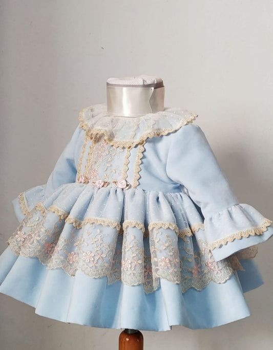 Sonata Blue Embroided Dress AW (Made to order)