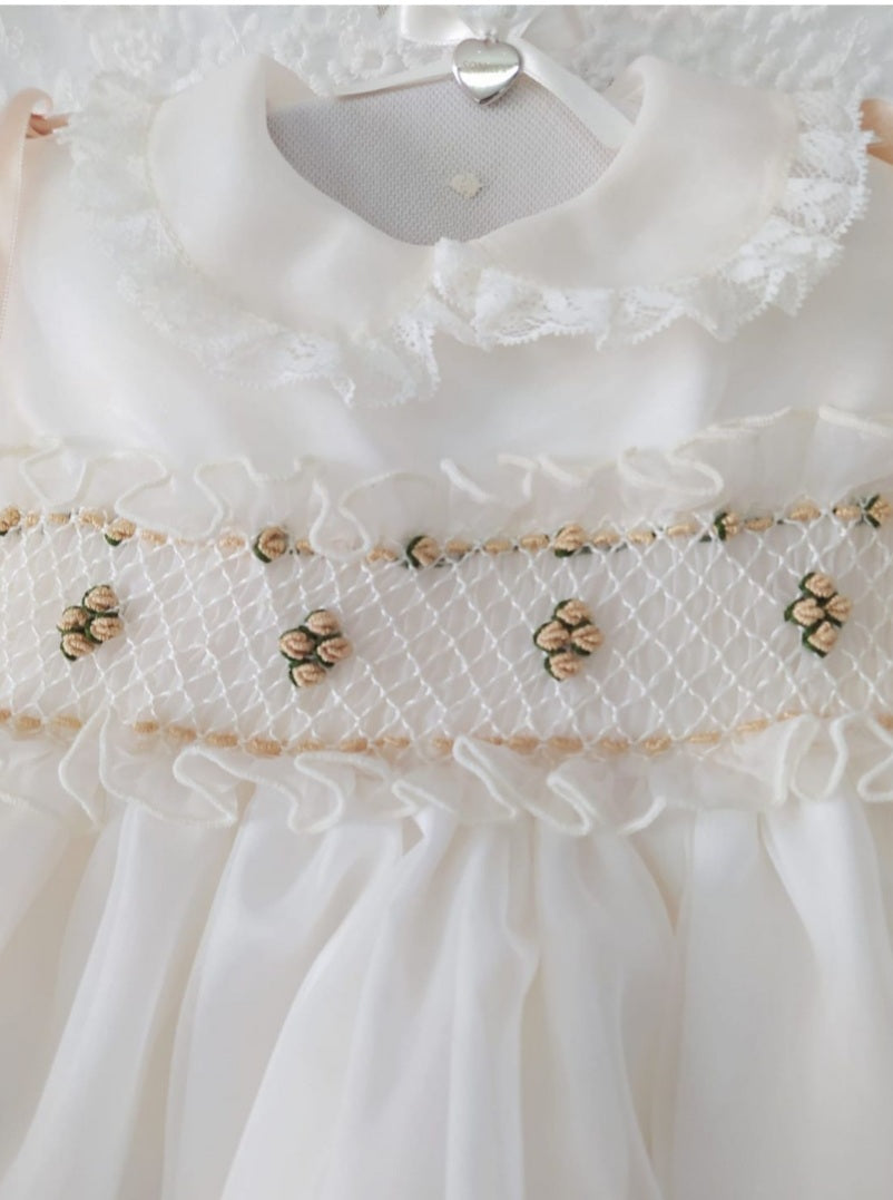 Sonata Camel Organza Smocked Dress - (Made to order)