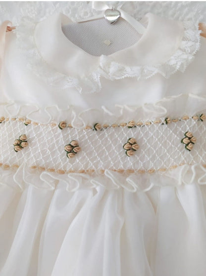 Sonata Camel Organza Smocked Dress - (Made to order)