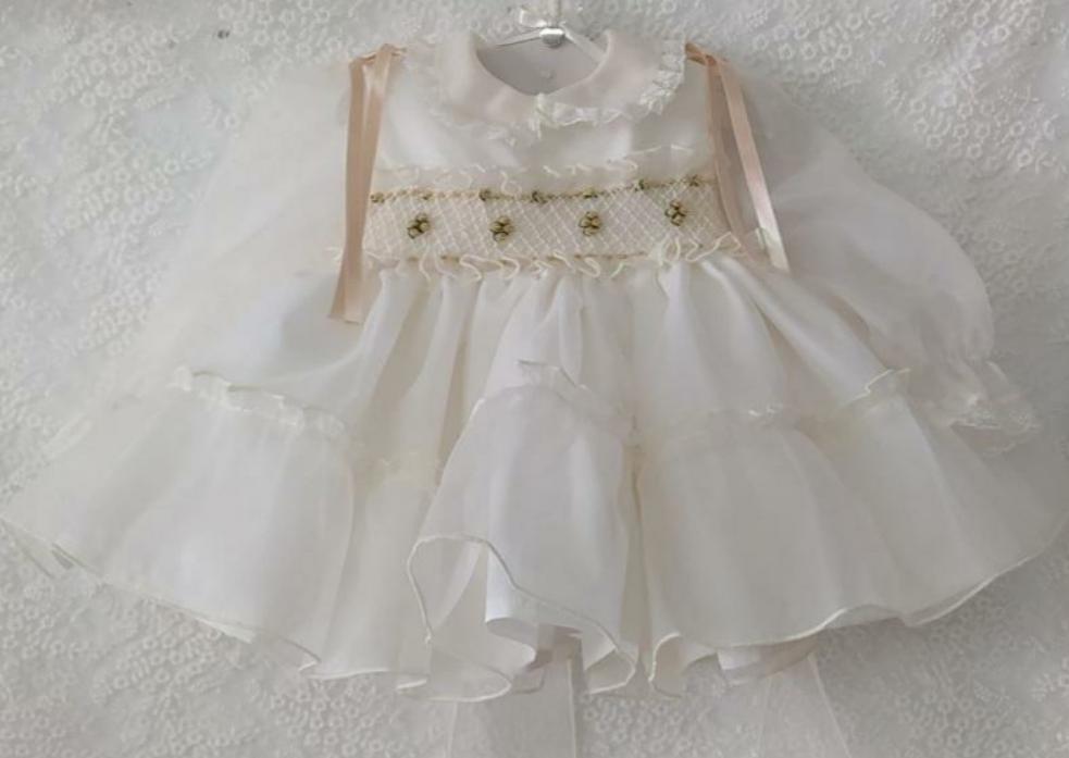 Sonata Camel Organza Smocked Dress - (Made to order)