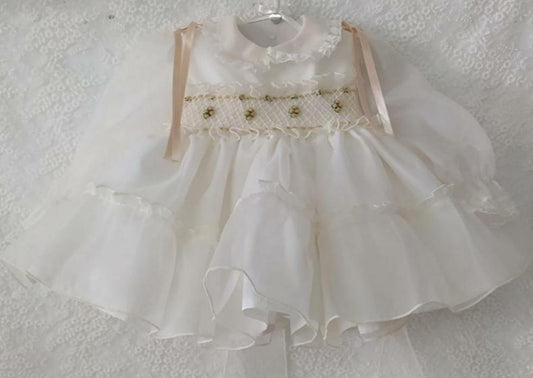 Sonata Camel Organza Smocked Dress - (Made to order)