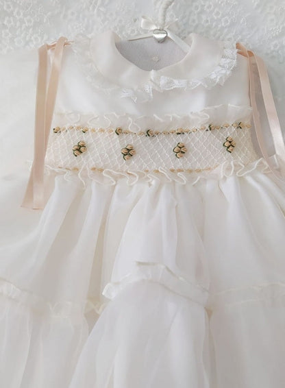 Sonata Camel Organza Smocked Dress - (Made to order)