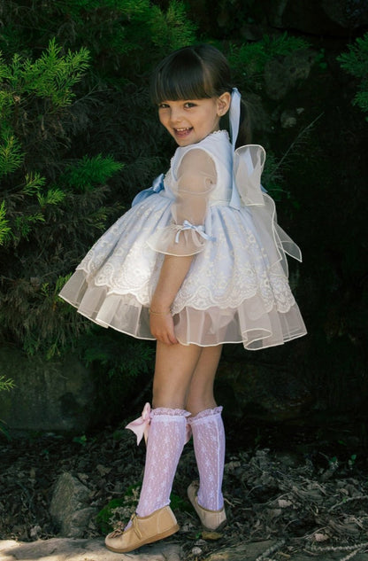 Girls Blue Embroidered Dress (Made to order)