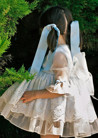 Girls Blue Embroidered Dress (Made to order)