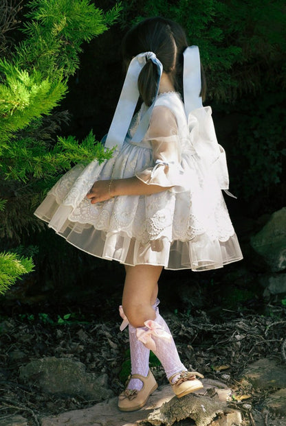 Girls Blue Embroidered Dress (Made to order)