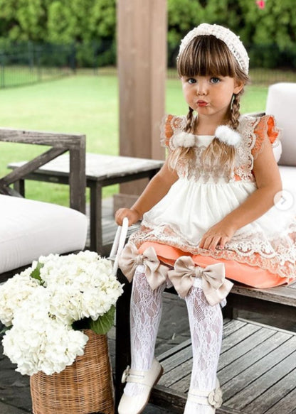 Girls Coral Lace Dress - (Made to order)