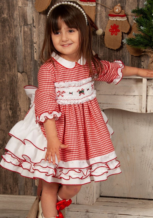 Sonata Christmas Candy Cane Smocked Dress AW (Made to order)