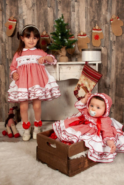 Sonata Christmas Candy Cane Smocked Dress AW (Made to order)