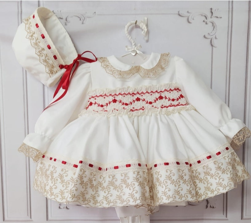 Sonata Red Smocked Dress (Made to order)