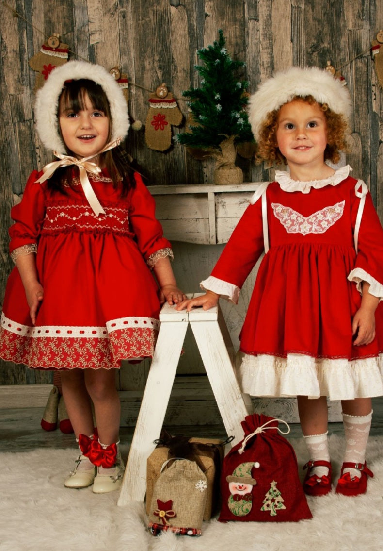 Sonata Red Smocked Dress (Made to order)
