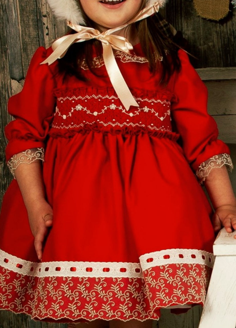 Sonata Red Smocked Dress (Made to order)