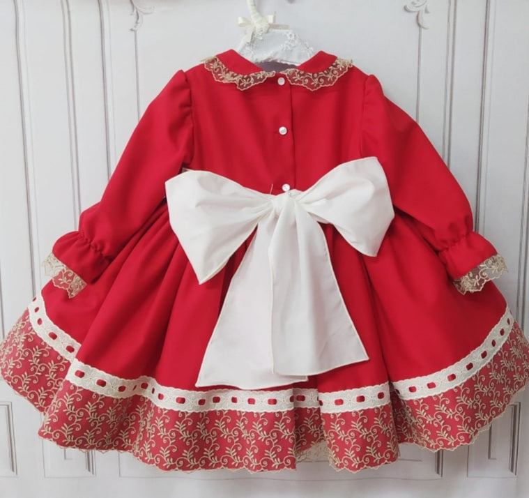 Sonata Red Smocked Dress (Made to order)