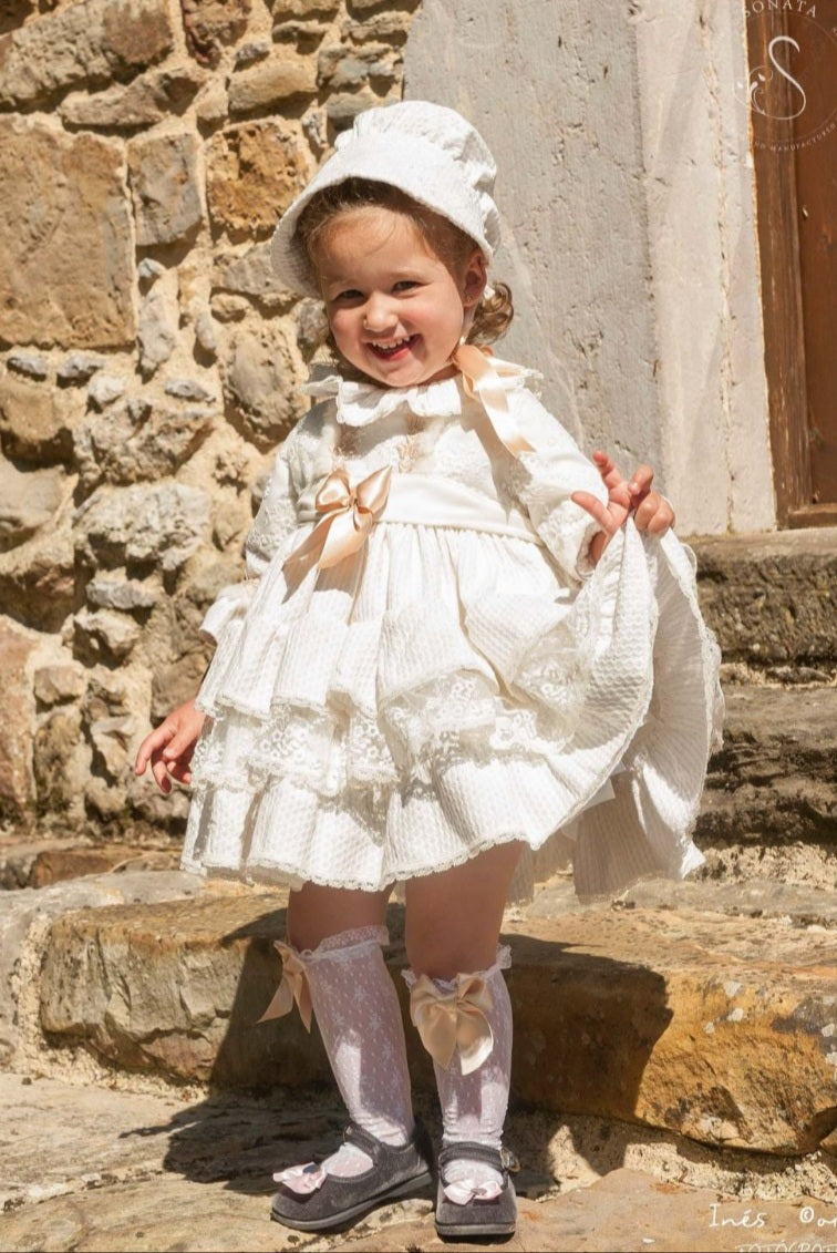 Sonata Cream Ruffle Dress AW (Made to order)
