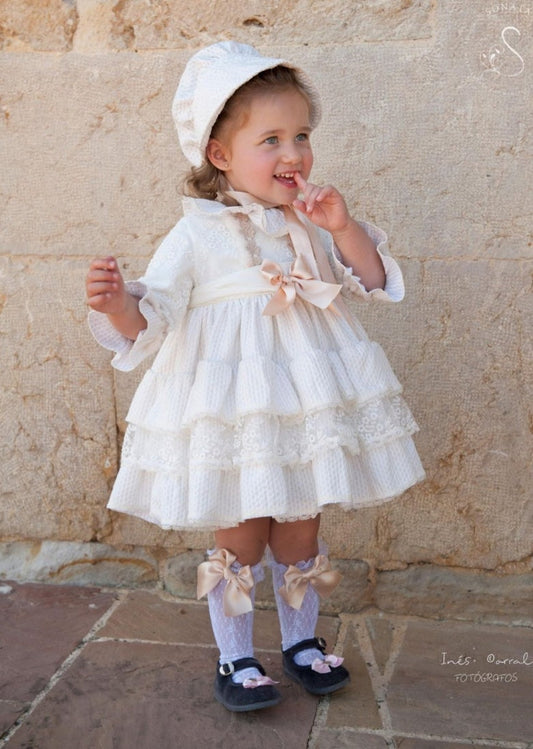 Sonata Cream Ruffle Dress AW (Made to order)