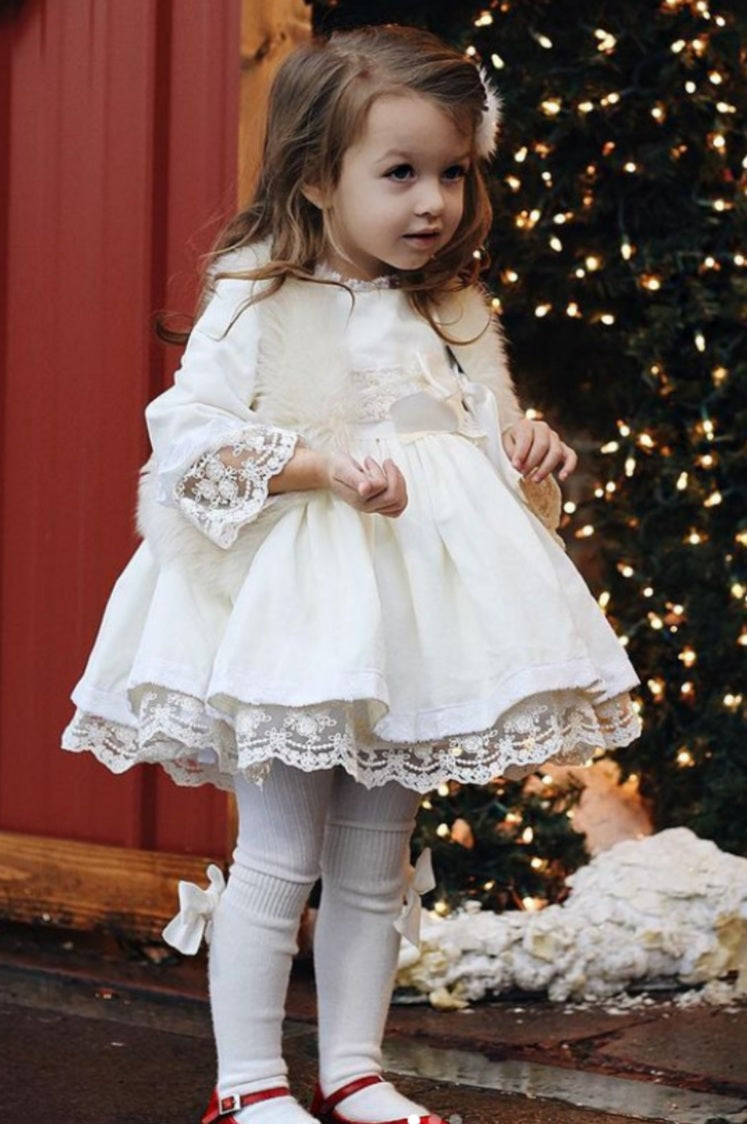 Sonata Ivory Velvet Puffball Dress (Made to order)