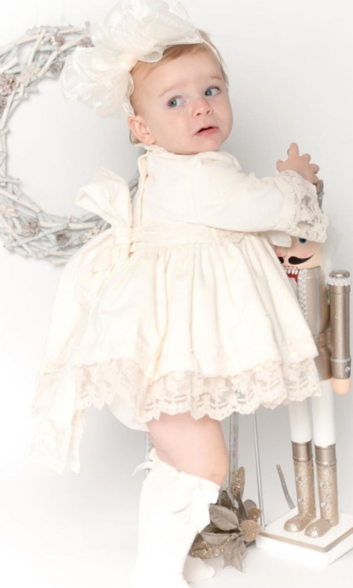 Sonata Ivory Velvet Puffball Dress (Made to order)