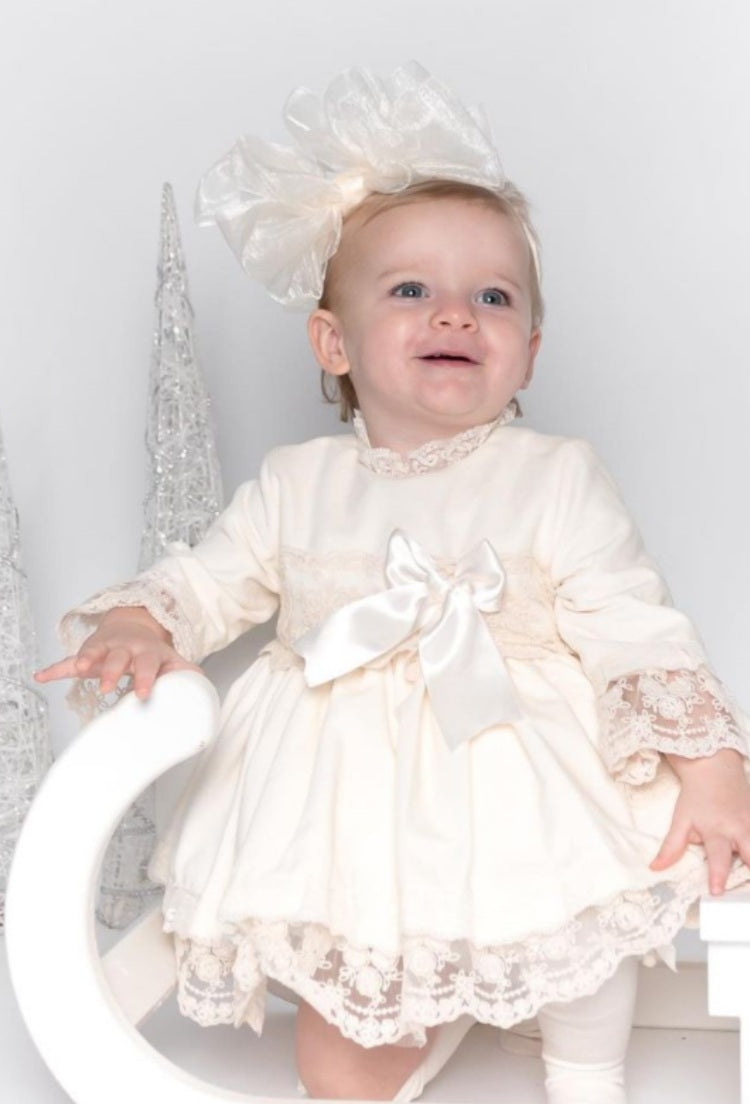 Sonata Ivory Velvet Puffball Dress (Made to order)