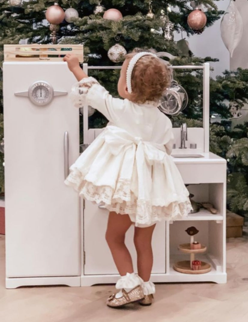 Sonata Ivory Velvet Puffball Dress (Made to order)