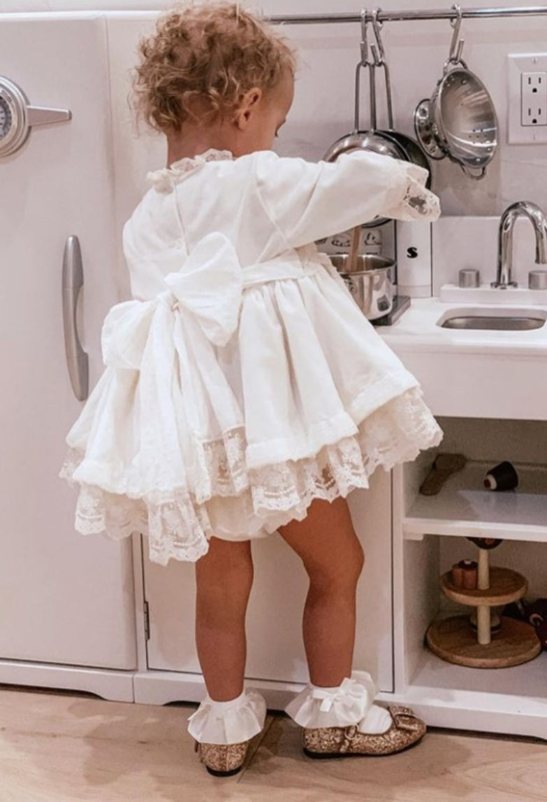 Sonata Ivory Velvet Puffball Dress (Made to order)