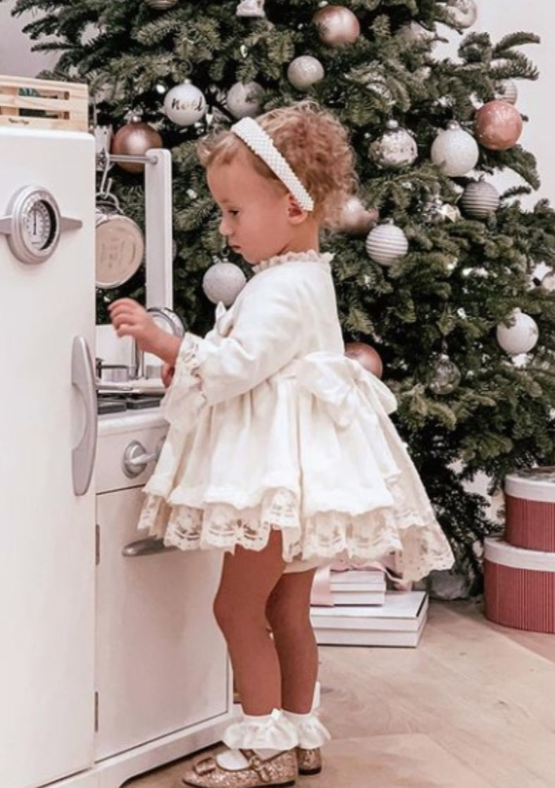 Sonata Ivory Velvet Puffball Dress (Made to order)