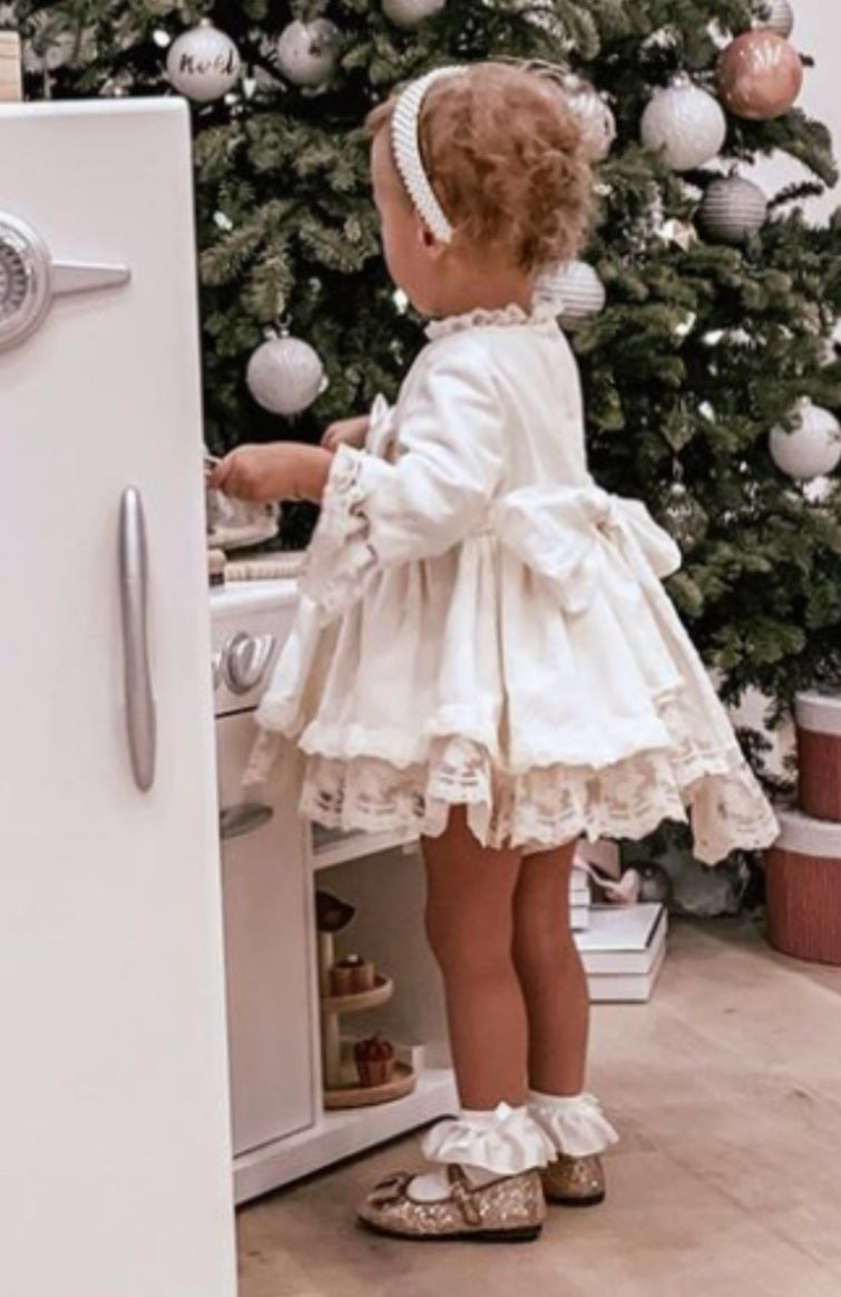 Sonata Ivory Velvet Puffball Dress (Made to order)