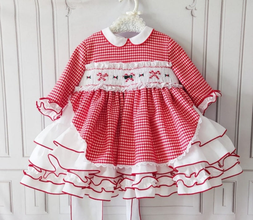 Sonata Christmas Candy Cane Smocked Dress AW (Made to order)