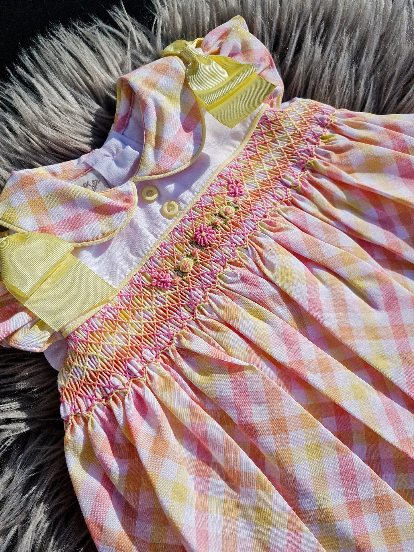 Girls Checked Hand Smocked Dress Set