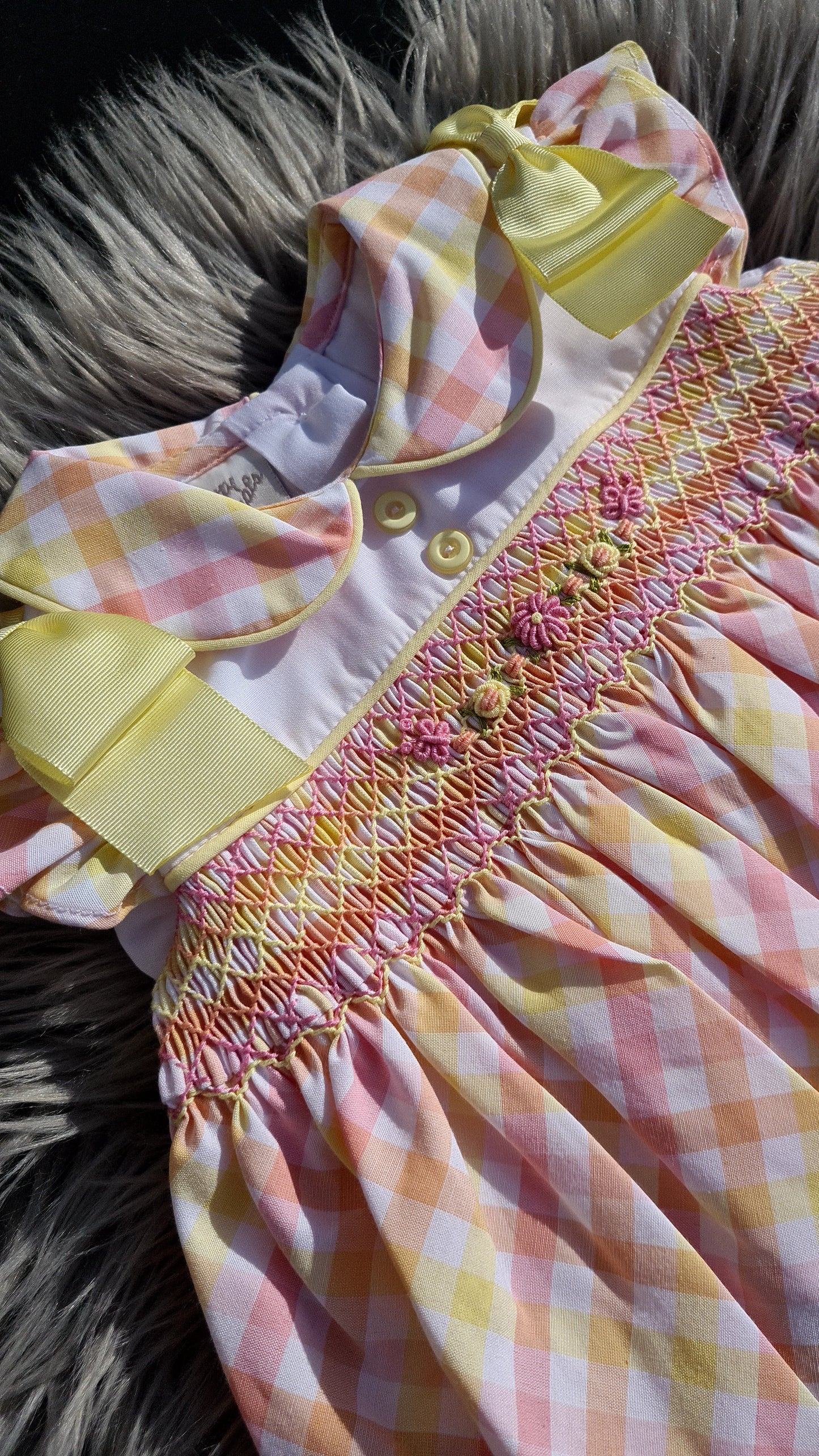 Girls Checked Hand Smocked Dress Set