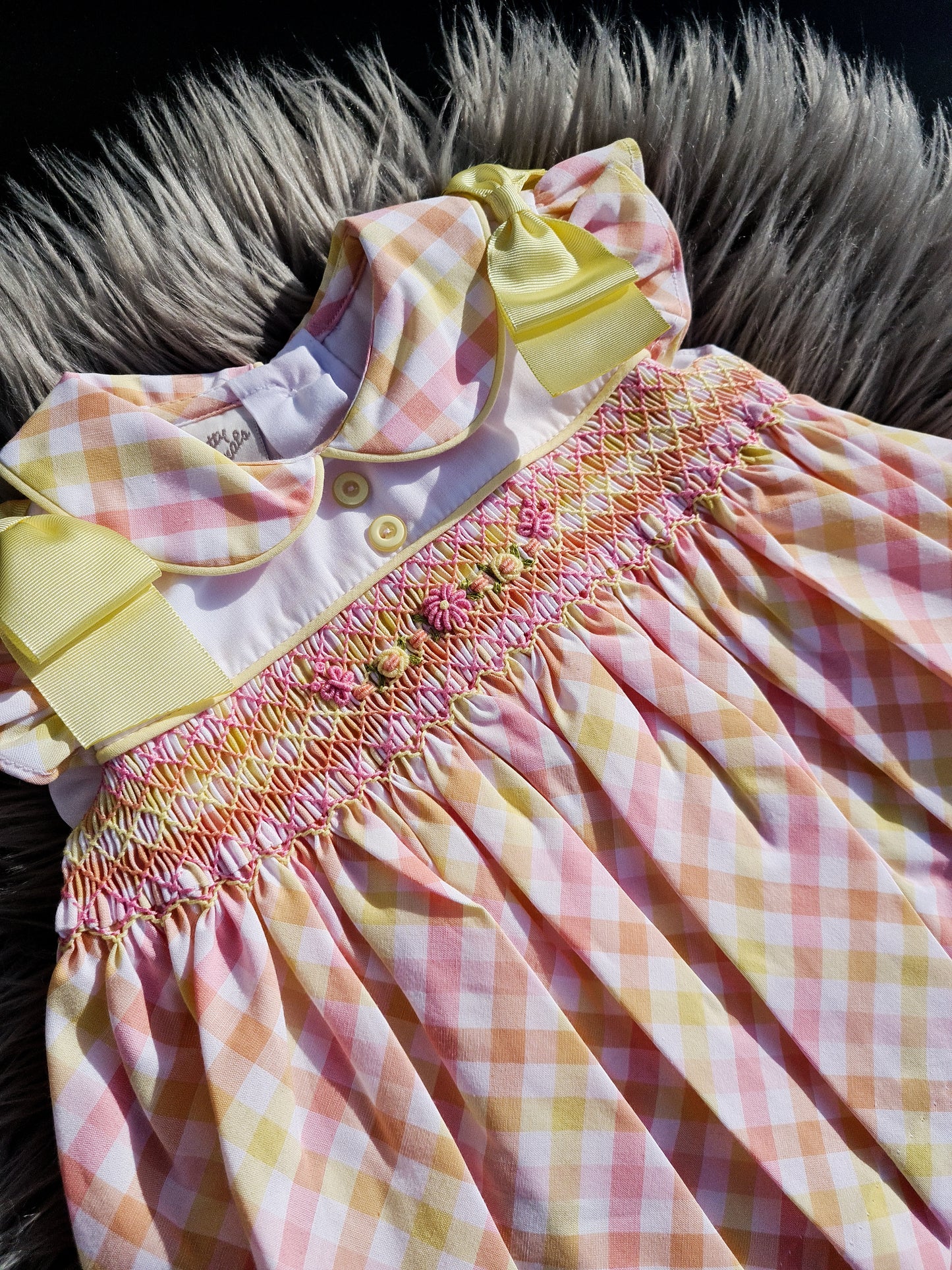 Girls Checked Hand Smocked Dress Set