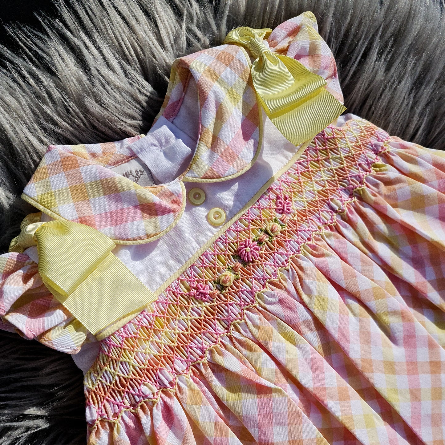 Girls Checked Hand Smocked Dress Set