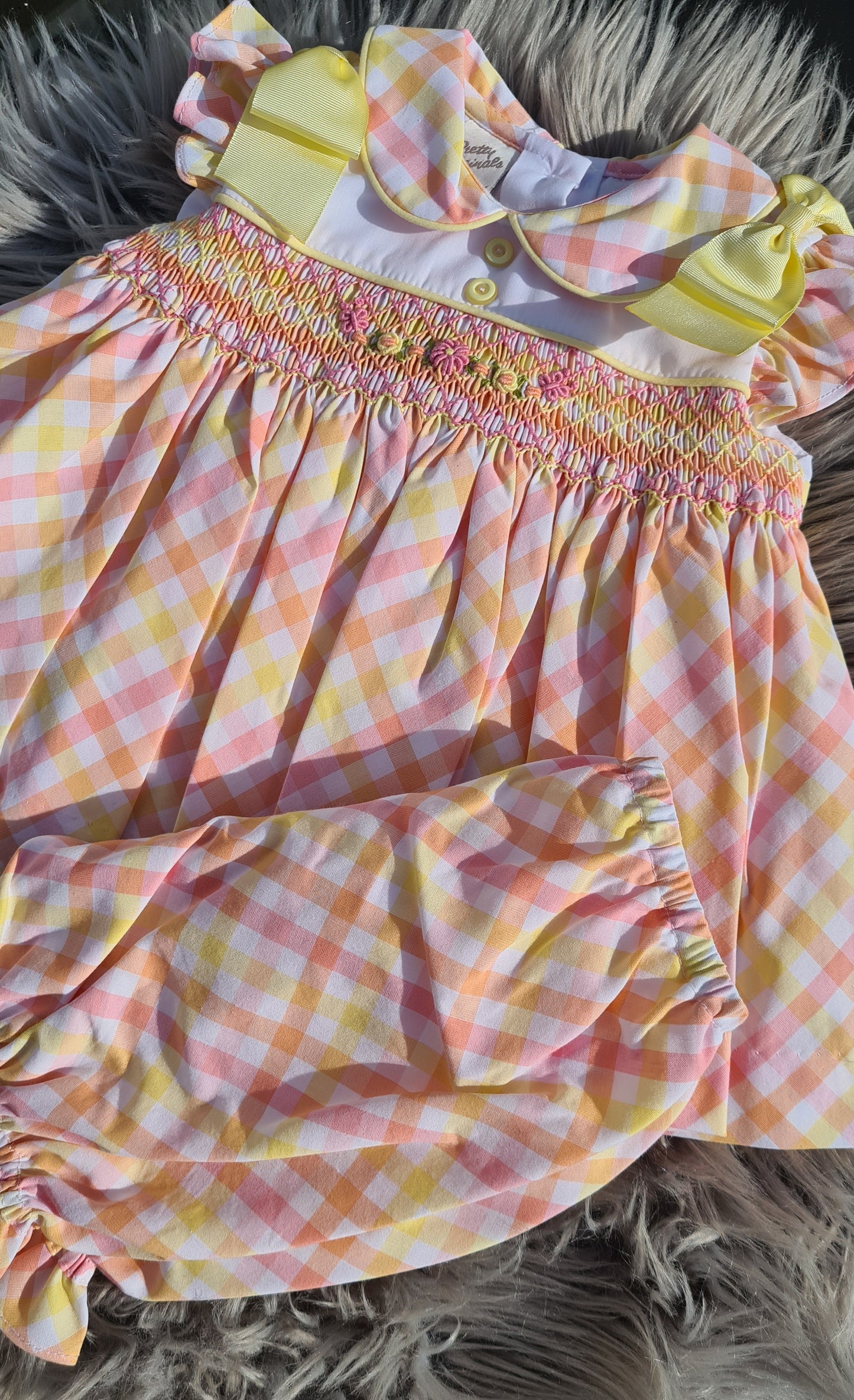 Girls Checked Hand Smocked Dress Set