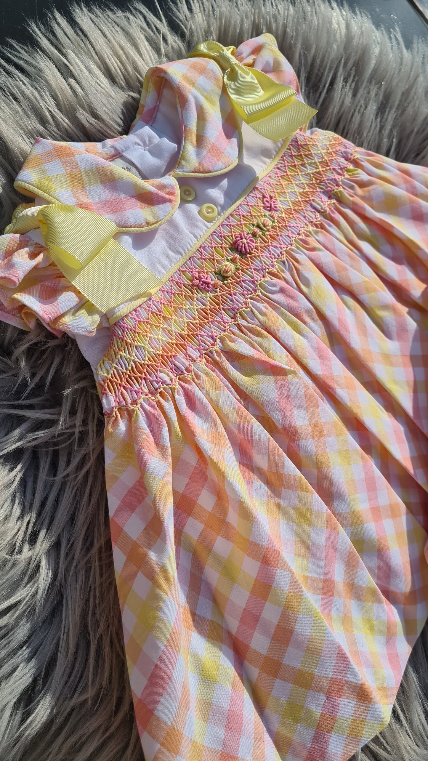 Girls Checked Hand Smocked Dress Set
