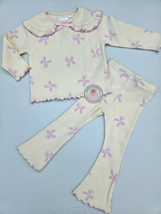 Girls lilac bow print leggings set