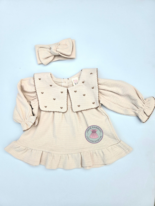 Baby girls beige heart bib dress