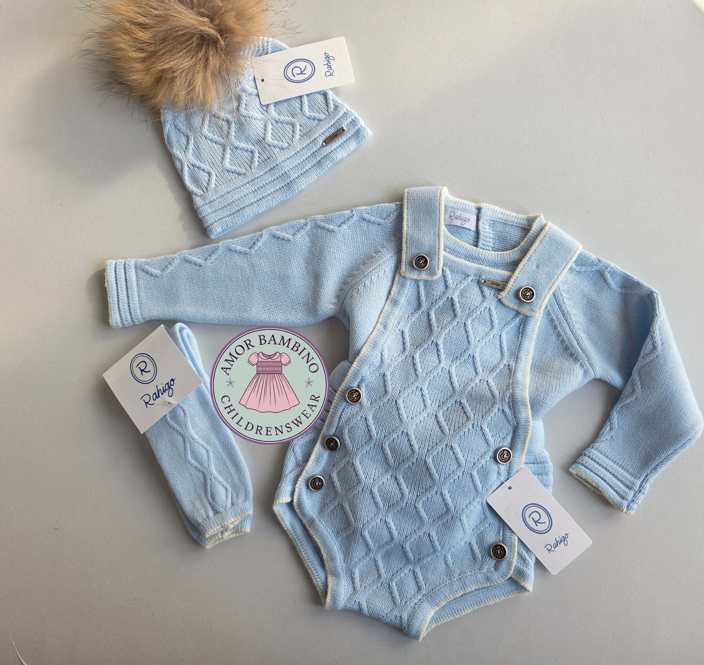 Boys Blue & Cream Rahigo Romper & Jumper, Hat & Socks Set AW25 - IN STOCK