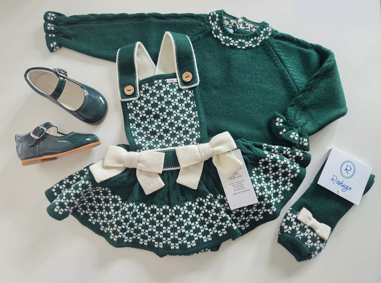 Girls Rahigo Bottle Green & Cream Pinafore & Jumper 4years