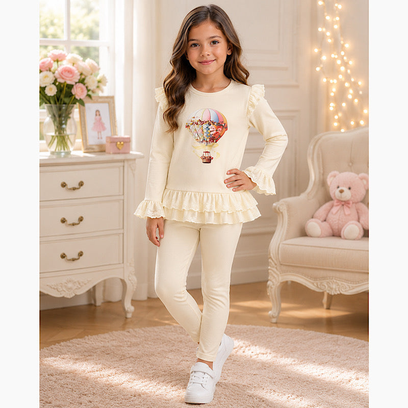 Girls Cream Hot Air Balloon Top & Leggings Set