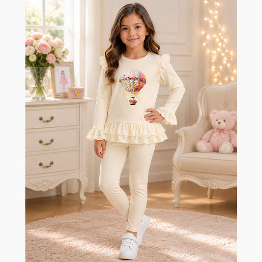 Girls Cream Hot Air Balloon Top & Leggings Set