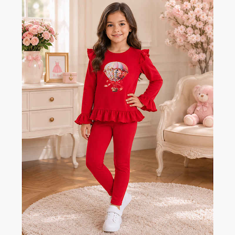Girls Red Hot Air Balloon Top & Leggings Set