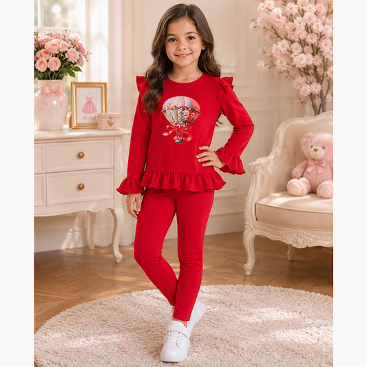 Girls Red Hot Air Balloon Top & Leggings Set