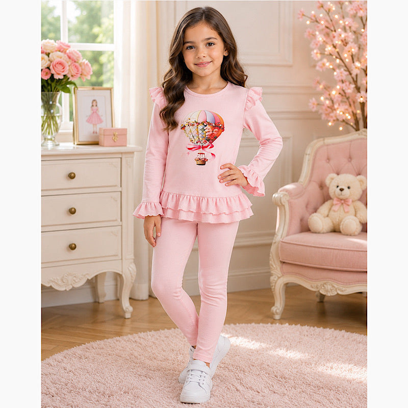 Girls Cream Hot Air Balloon Top & Leggings Set