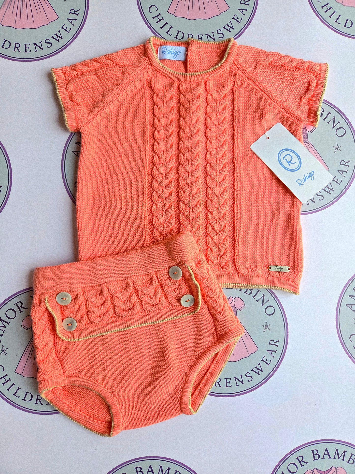 Rahigo Baby Boys Coral & Camel Jumper & Shorts Set - SS26 In Stock