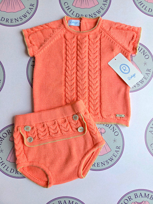 Rahigo Baby Boys Coral & Camel Jumper & Shorts Set - SS26 In Stock