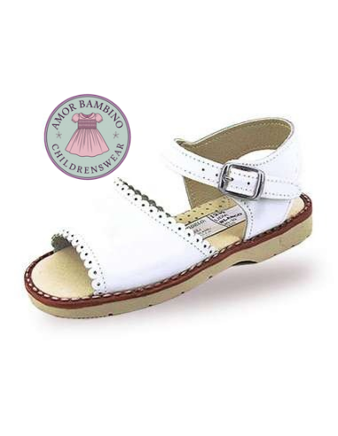 Girls White Leather Scalloped Sandals (In Stock)