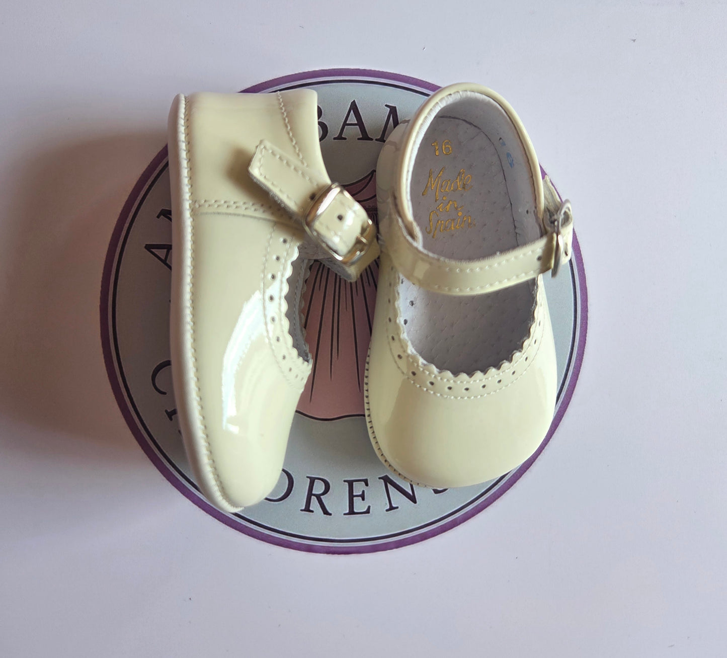 Amor Bambino Cream Mary Jane Baby Girls Patent Pram Shoes - In Stock