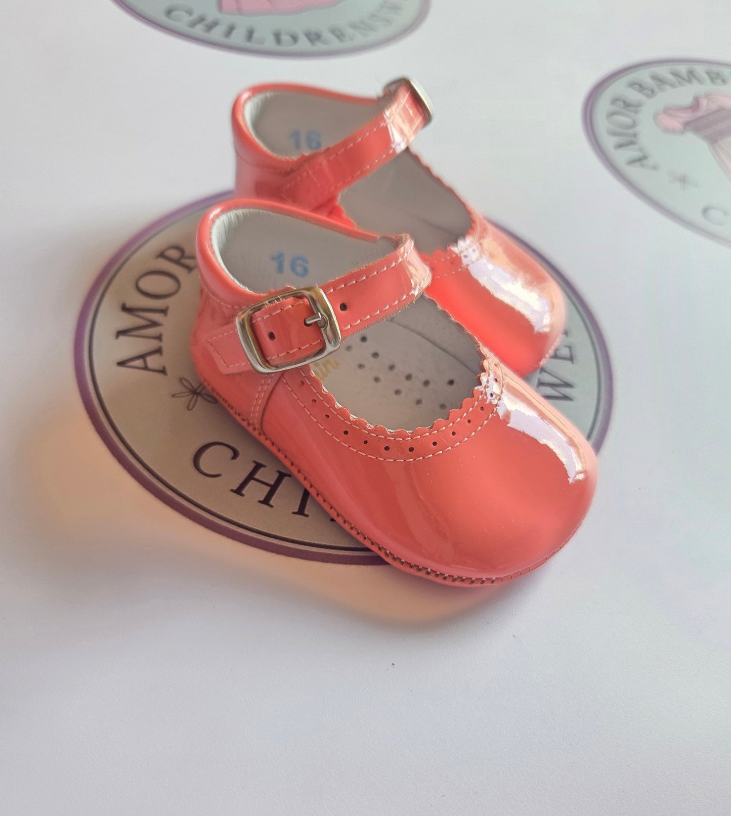 Amor Bambino Coral Mary Jane Baby Girls Patent Pram Shoes (In Stock)
