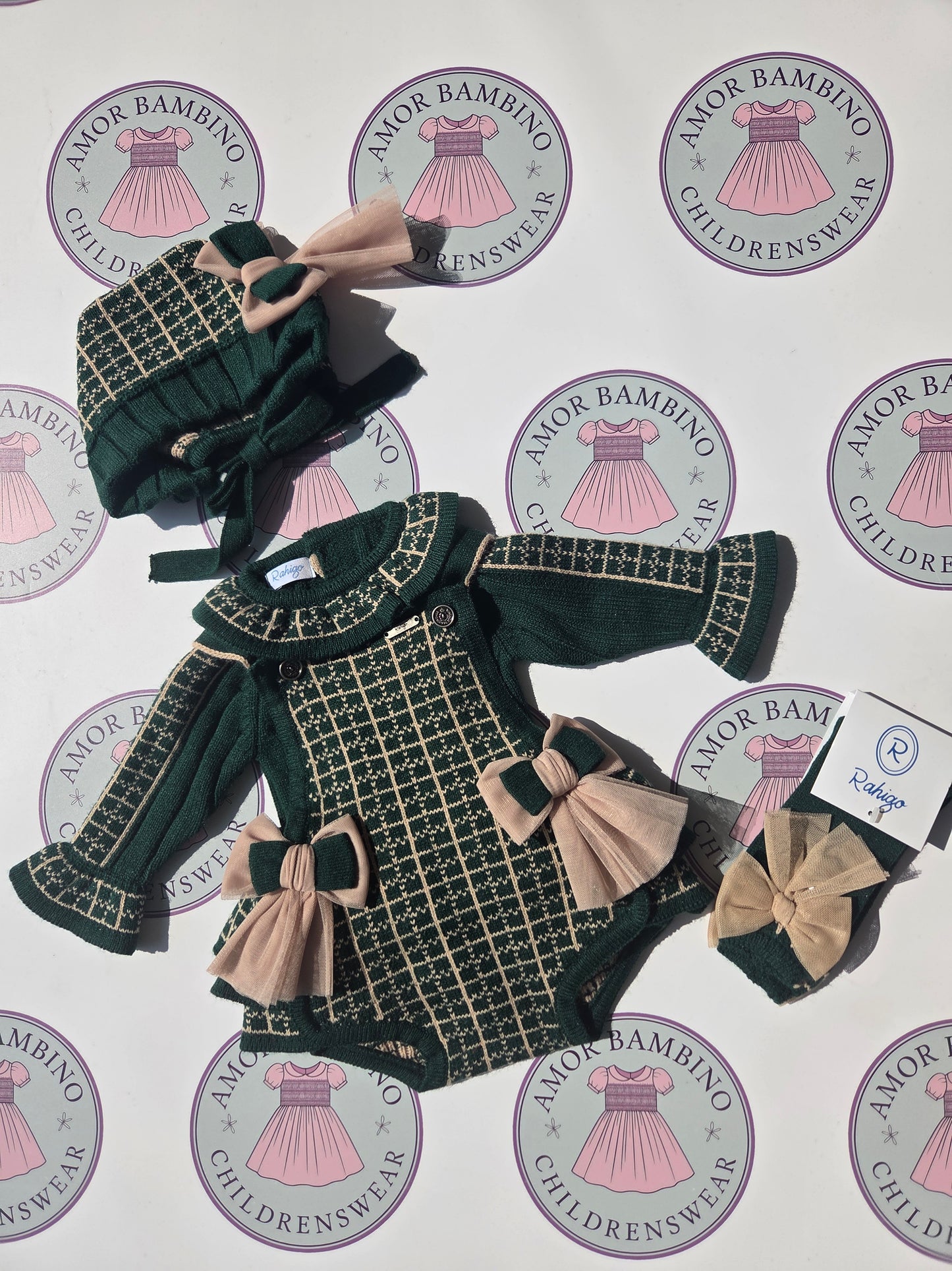 Rahigo Baby Girls Bottle Green & Camel Romper & Jumper Set - AW26 In Stock