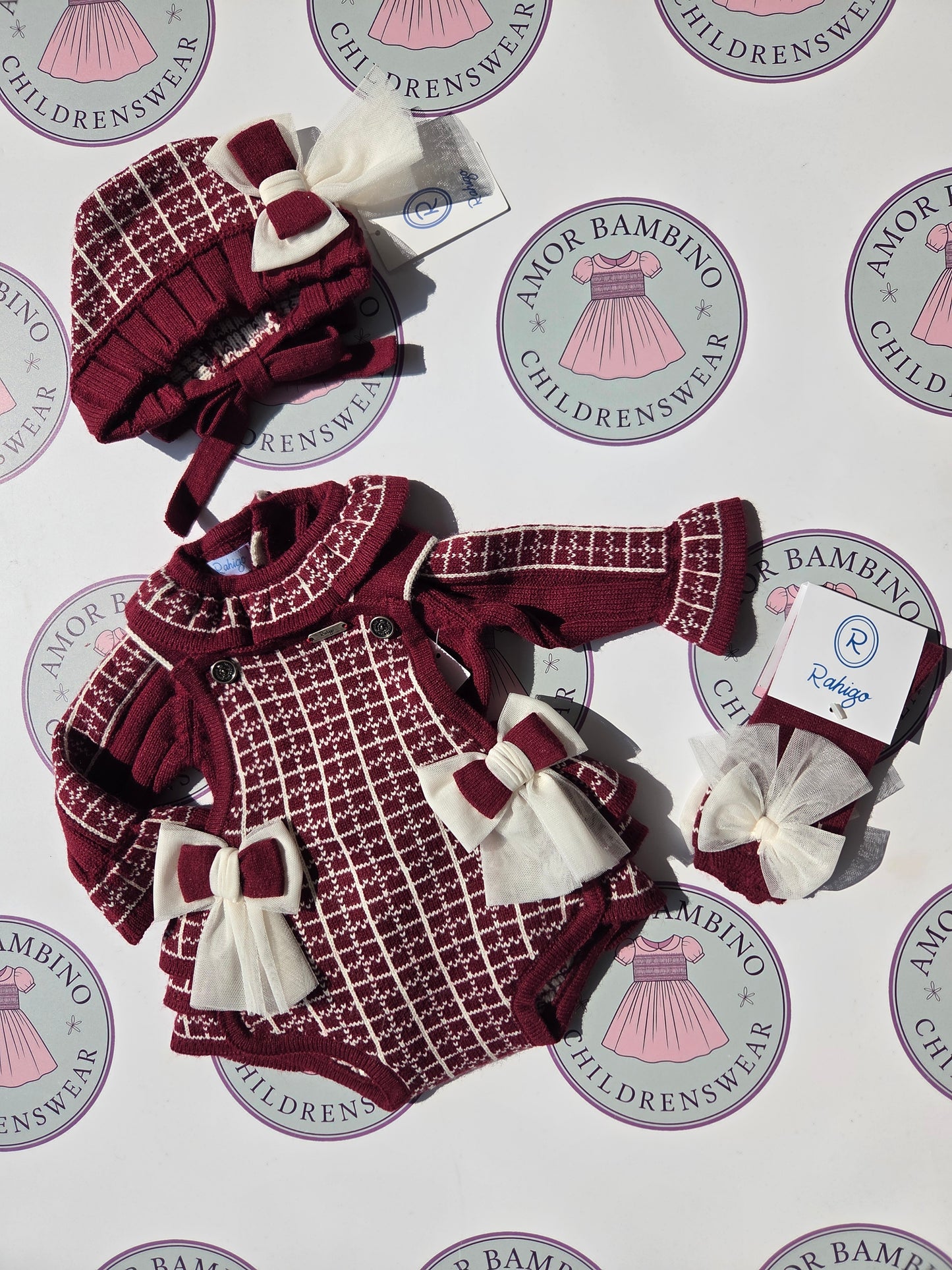 Rahigo Baby Girls Burgundy Red & Cream Romper & Jumper  - AW26 In Stock