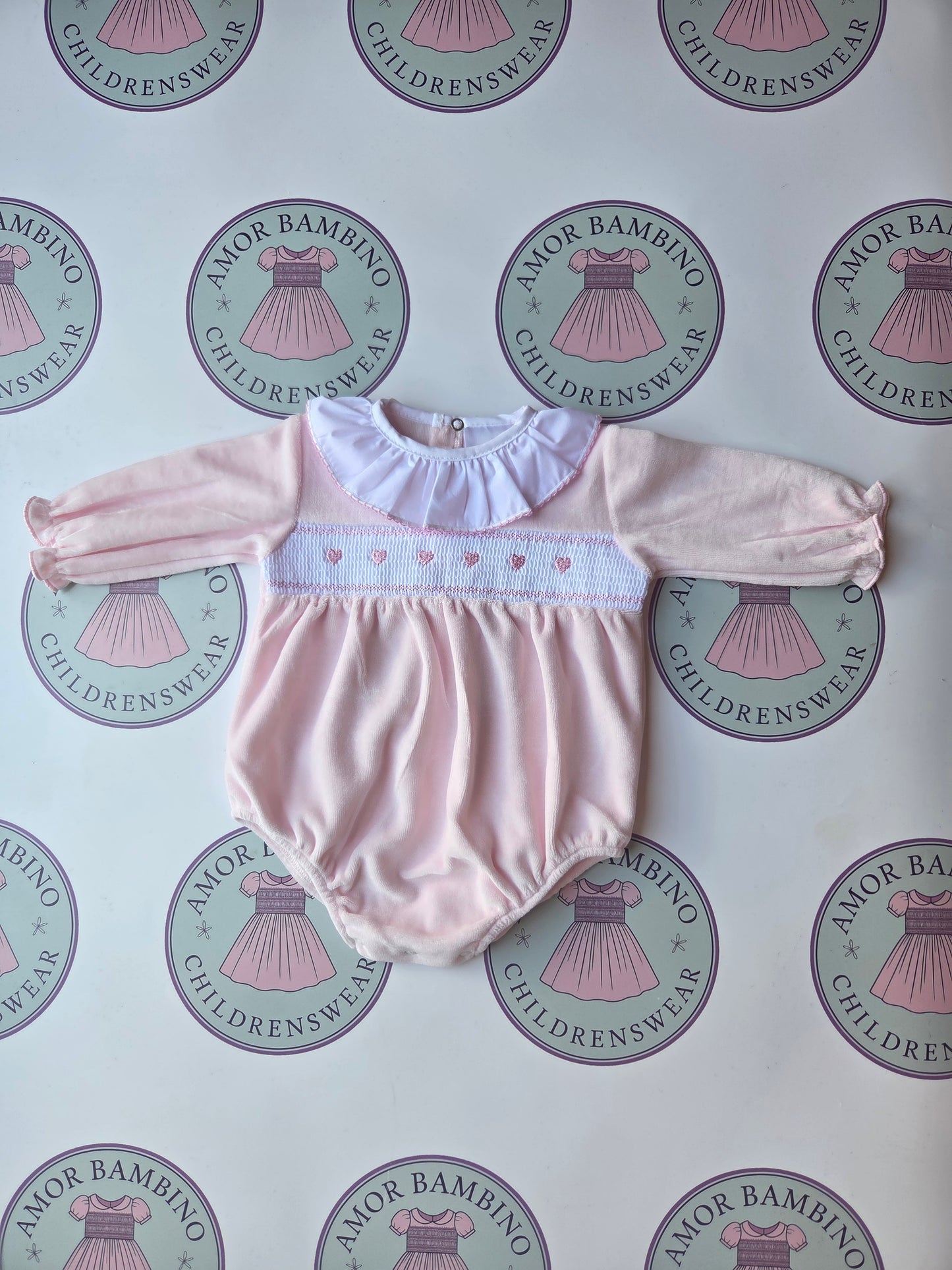 Baby Girls Pink Hearts Velour Romper